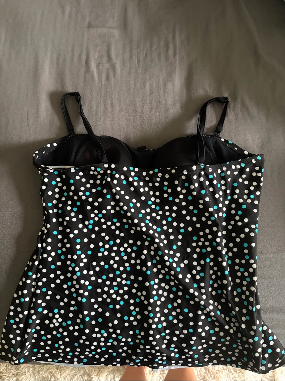 croft & barrow Black Tankini Swim Coverup with Teal and White Polka Dots - Picture 2 of 3
